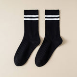 Classic Two Stripes Print Crew Socks for Women
