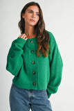Green Textured Button Front Cardigan Sweater