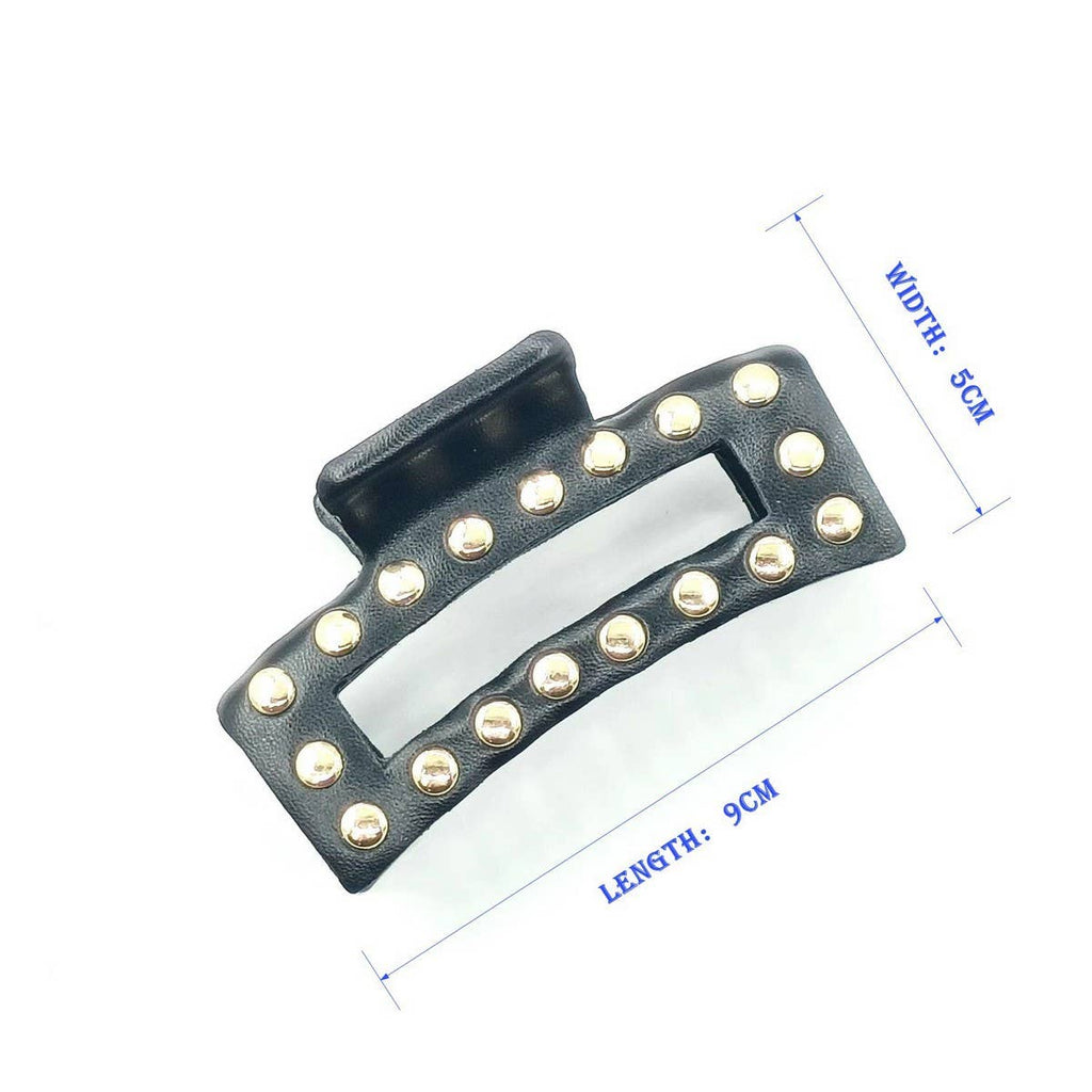 9cm Rectangular Faux Leather Studded Hair Claw