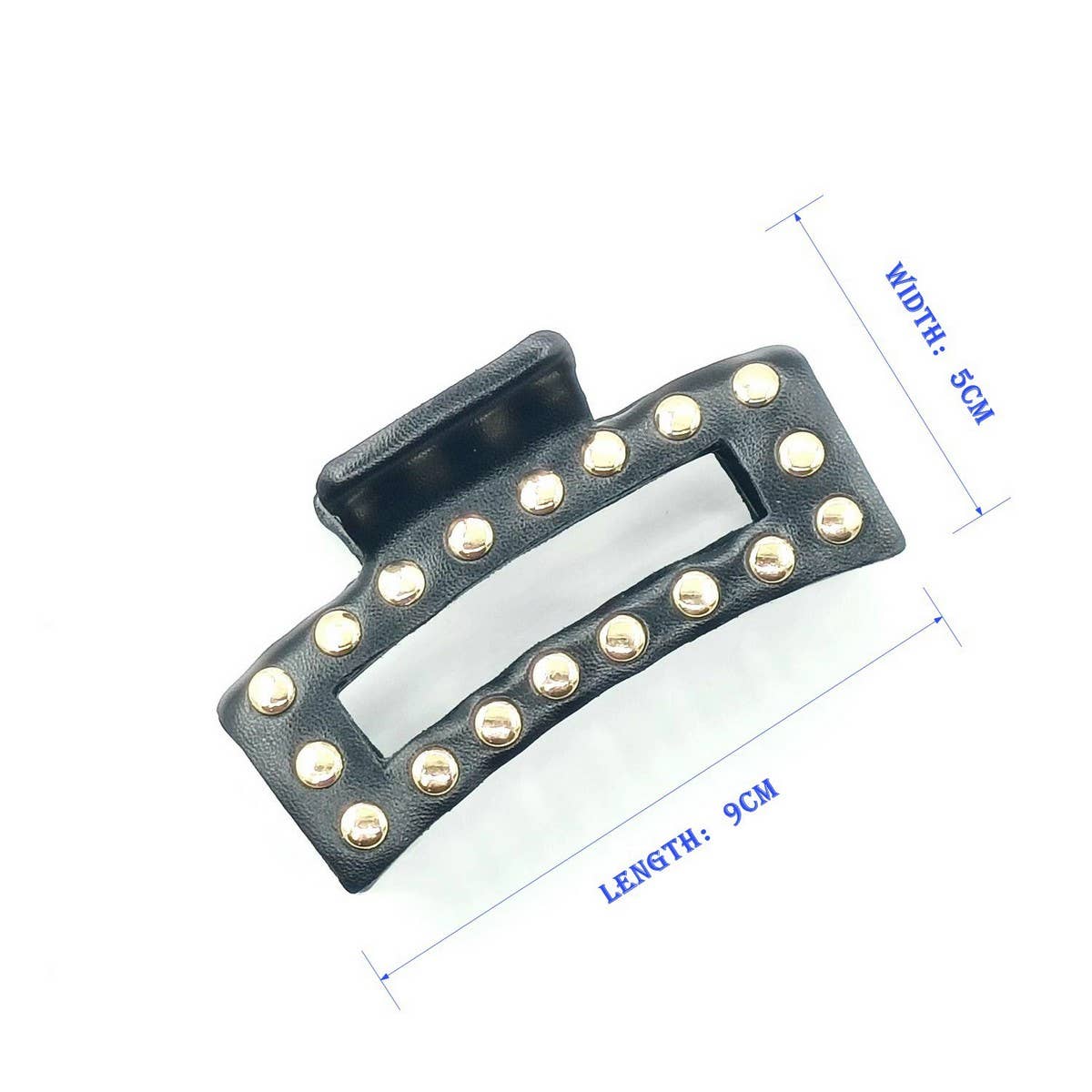 9cm Rectangular Faux Leather Studded Hair Claw