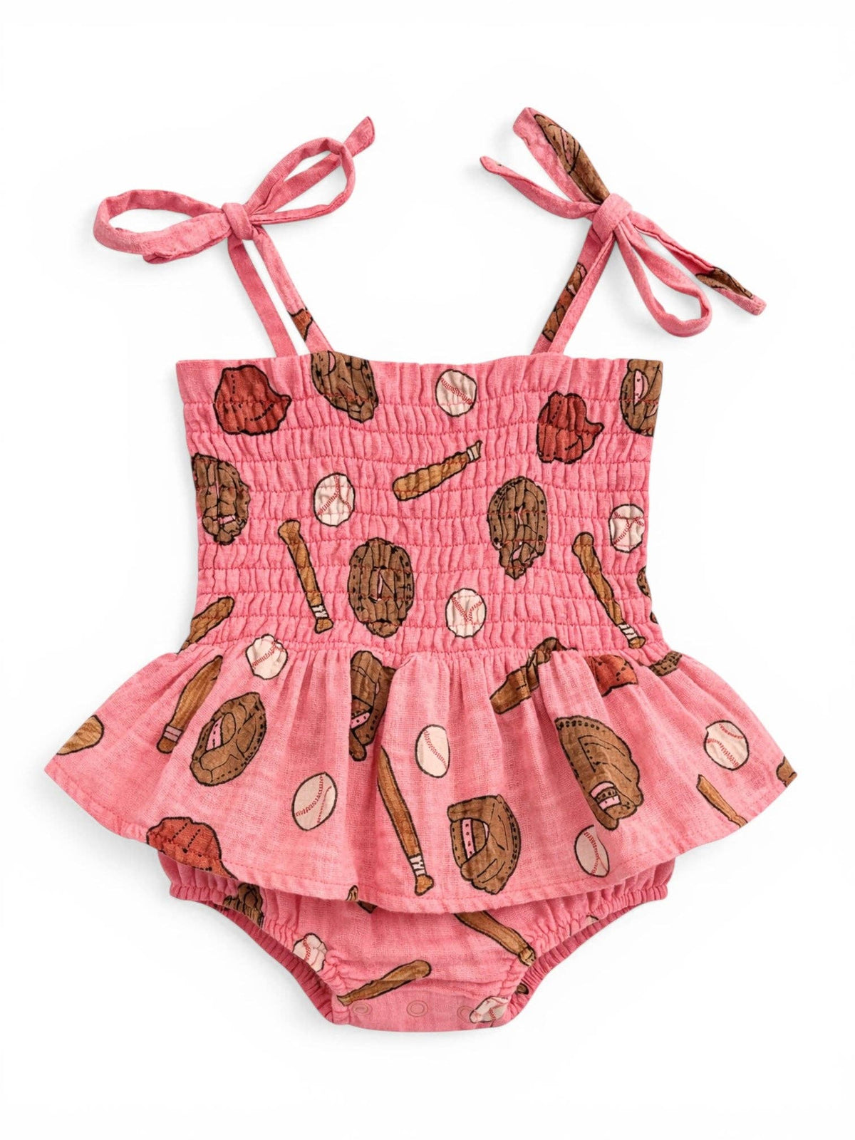 Muslin Smocked Bubble w/ Skirt, Baseball Pink