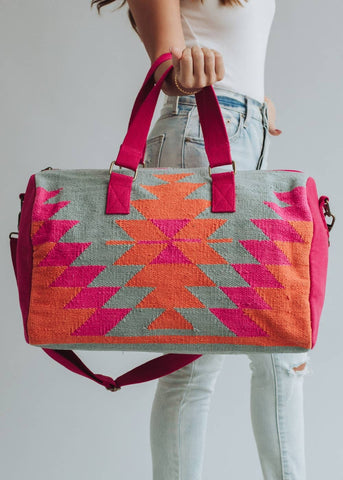 Orange, Pink & Slate Aztec Duffel
