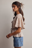 Lace Cape Sleeve Cotton Peplum Top