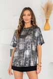 Relaxed Short Sleeve Foil Print Shimmer Top