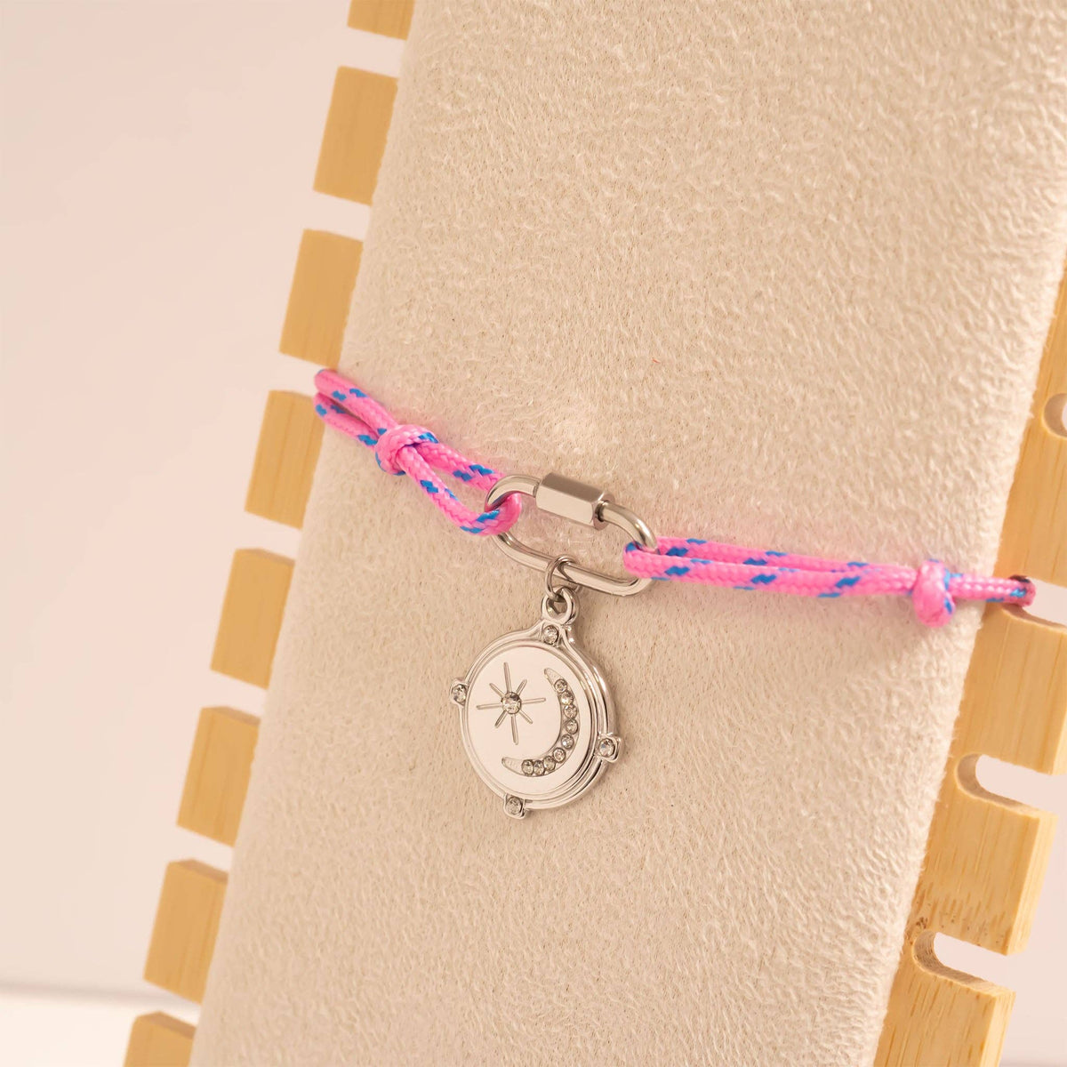 18KGold PVD Stainless Steel Hot Pink Rope Carabiner Bracelet