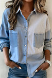 Striped Patchwork Button Up Denim Shirt