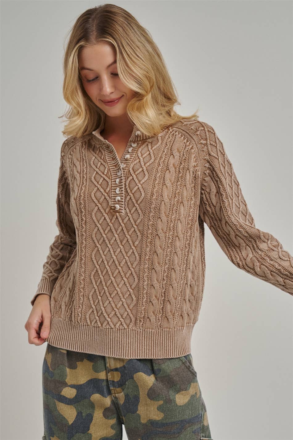 Mineral Washed Cable Knit Sweater