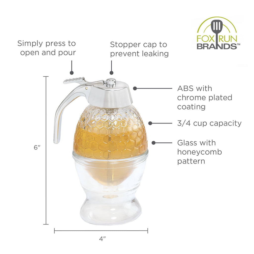 Fox Run Glass Honey, Syrup Dispenser, 6-Ounce