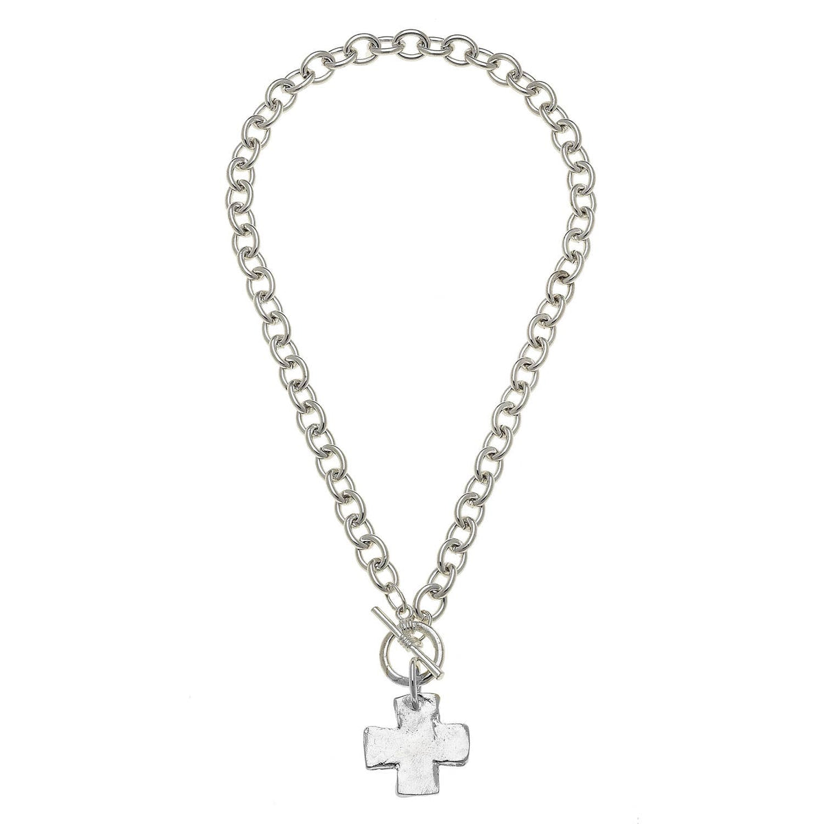 Susan Shaw 16" Handcast Silver Square Cross Toggle Necklace