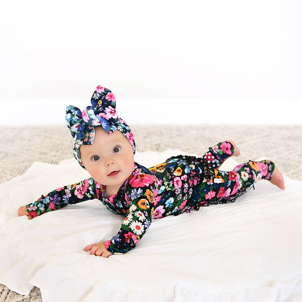 Cassandra RUFFLE ZIP Bamboo One Piece Floral Baby Clothing