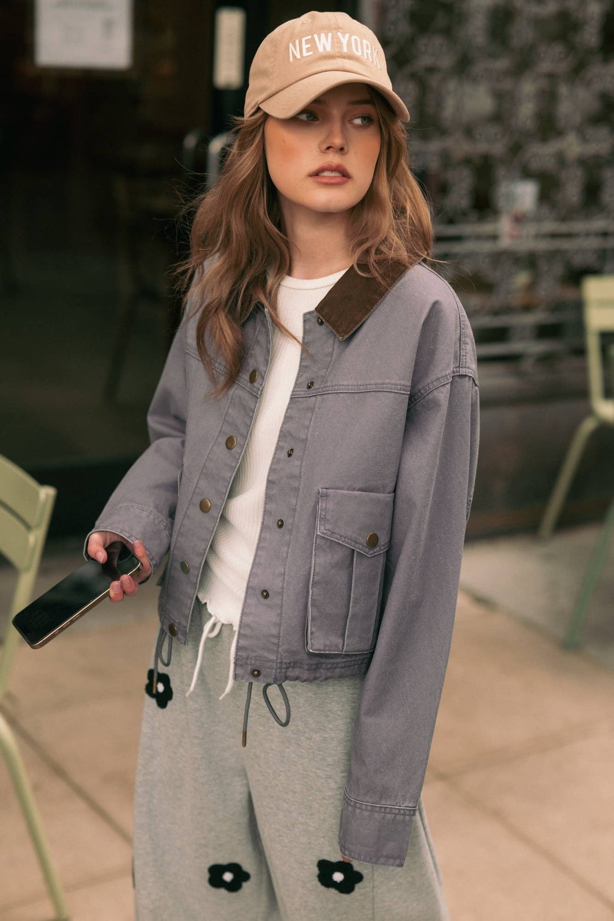 Denim Blue Contrast Collar Jacket