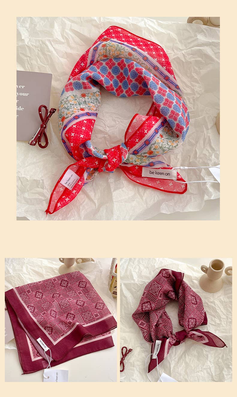 Red Passion Floral Bandana Square scarf