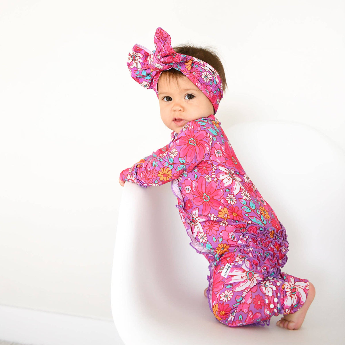 Posie RUFFLE ZIP Bamboo One Piece Floral Baby Outfit