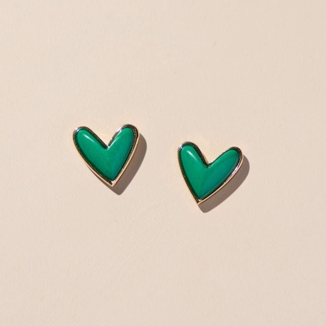 Green Stone Sweetheart Studs