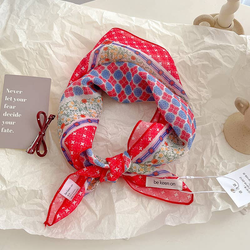 Red Passion Floral Bandana Square scarf