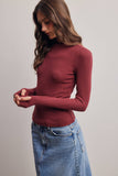 Stretch Ribbed Mock Neck Top