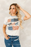 Beige Running Horse Printed Contrast Hem Top