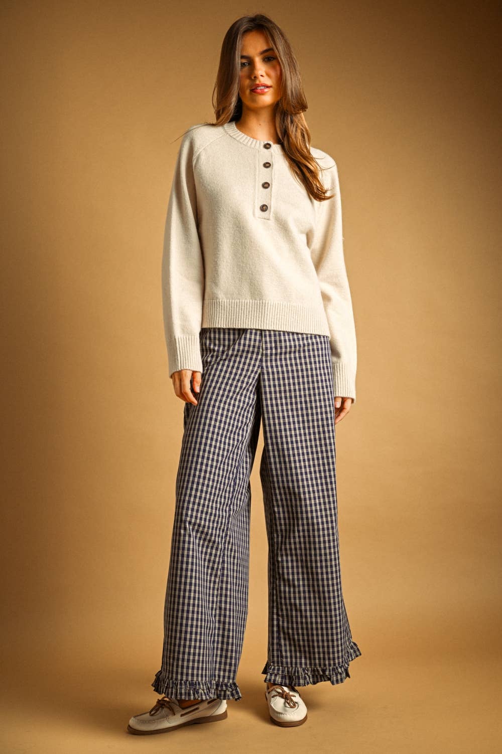 Cream Half Button Up Sweater