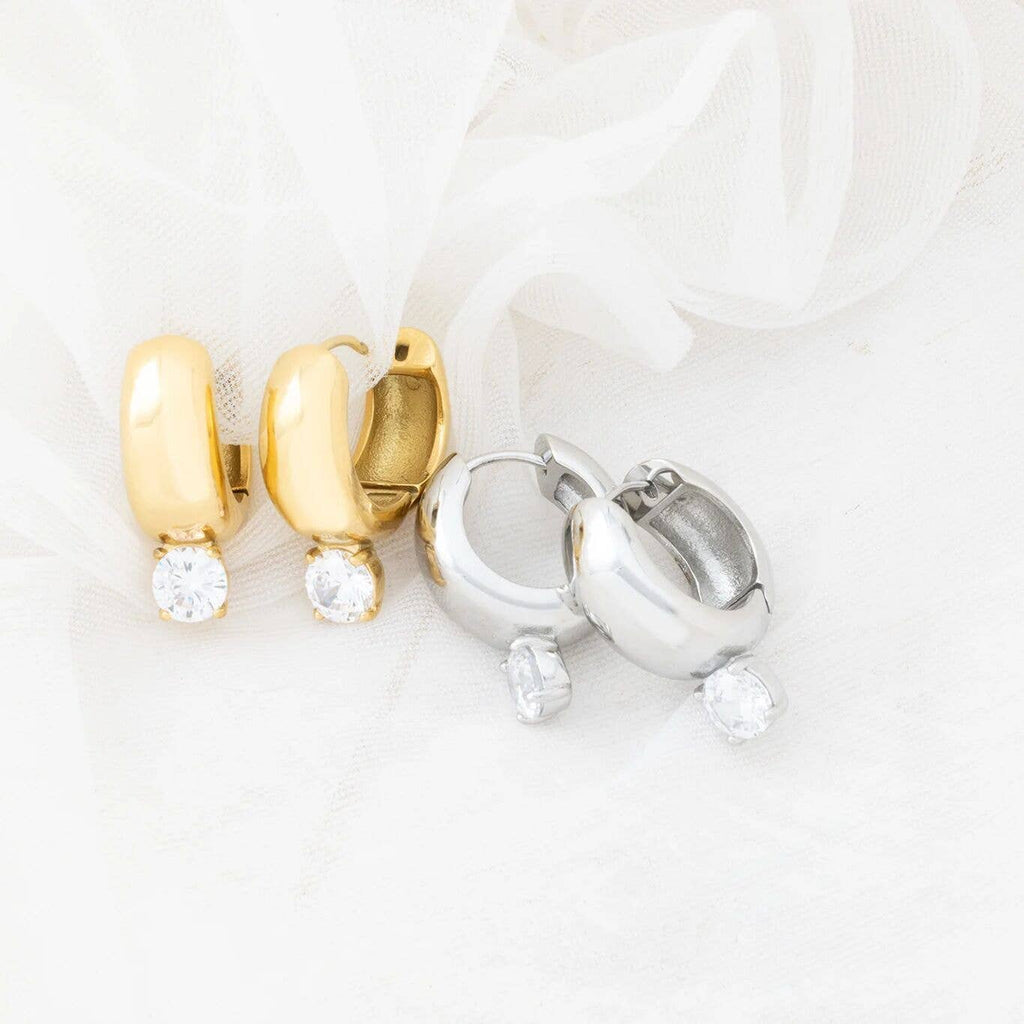 18K Gold PVD Stainless Steel Chunky One Stone Earrings