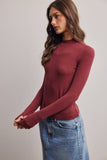Stretch Ribbed Mock Neck Top