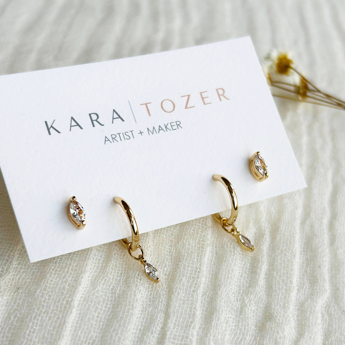 Kara Tozer Dangle Marquise Hoop Stacking Set