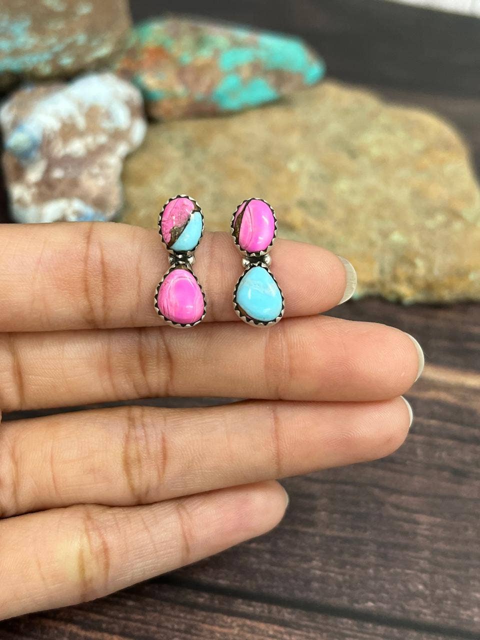 Handmade Sterling Silver Cotton Candy Studs with Signed Nizhoni
