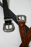 Western-Inspired Floral Embossed Genuine Leather Belt