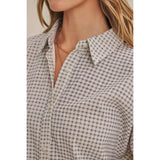 Micro Plaid Dolman Button Up Top