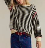 Striped Crewneck Knit Sweater | Loose Fit Pullover Top