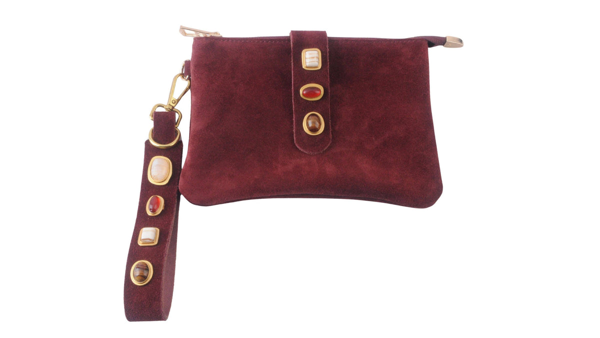 Gemstone Suede Wristlet Pouch & Keychain