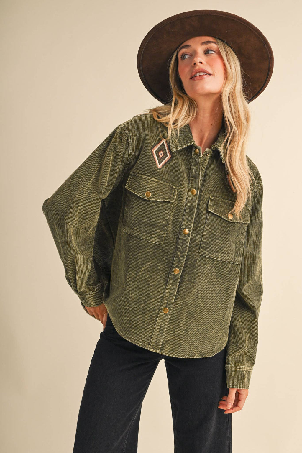 Washed Corduroy Embroidered Jacket
