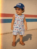 Muslin Shortie Romper, 4th of July Blue