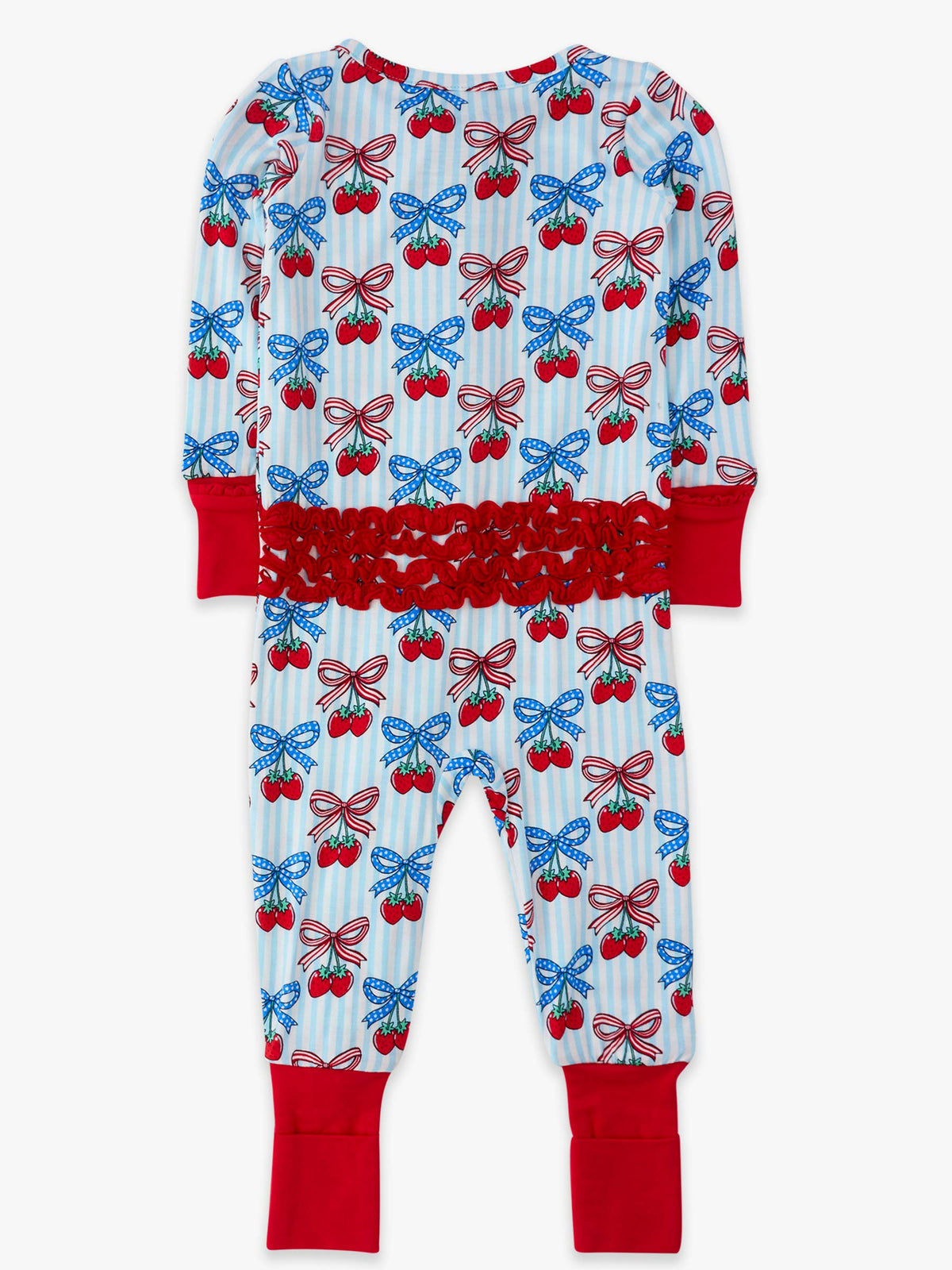 SoftSnooze™ Baby Girls Bamboo Viscose Berries & Bows Convertible Ruffle One Piece Footie Pajama