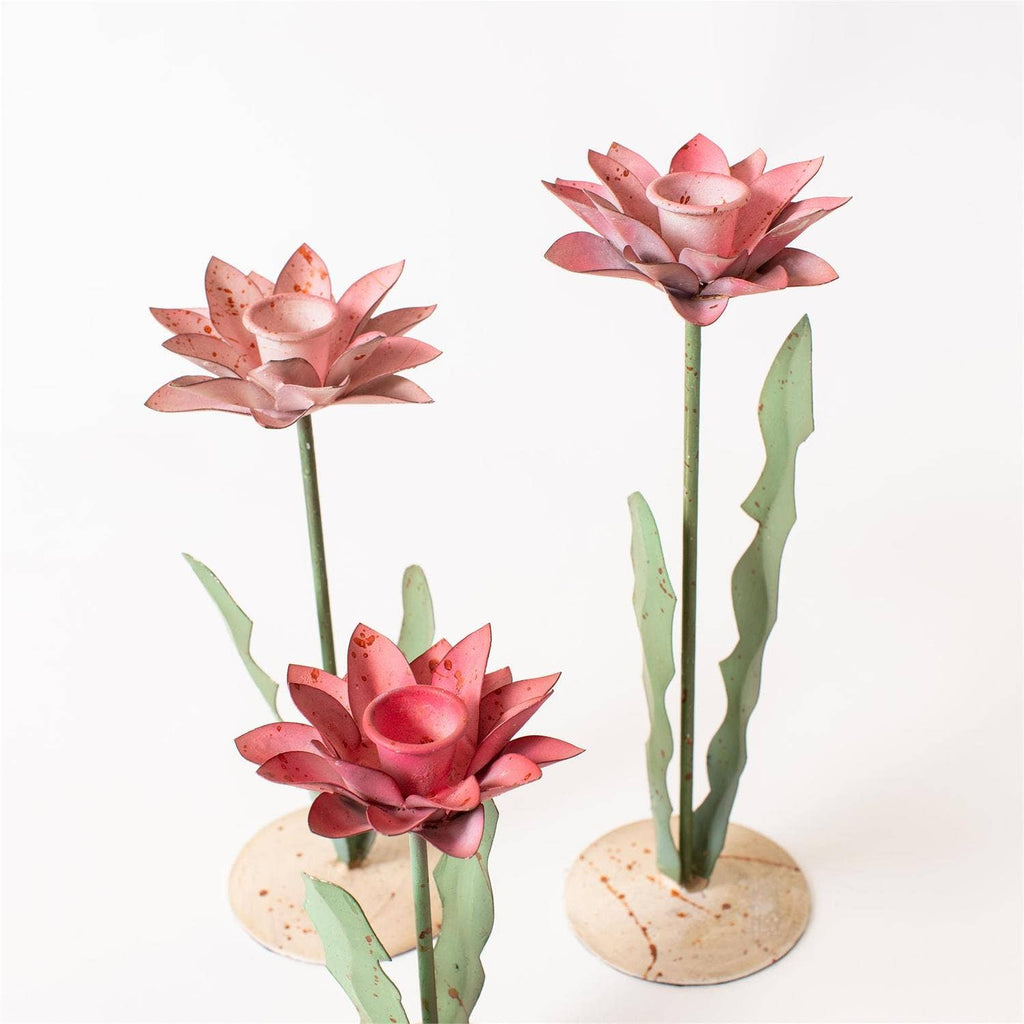 Candle Holder - Handcrafted Pink Floral (Set Of 03)