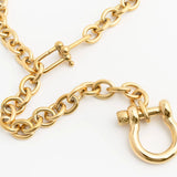 Gold Stainless Steel Y Necklace with Horse shoe Carabiner