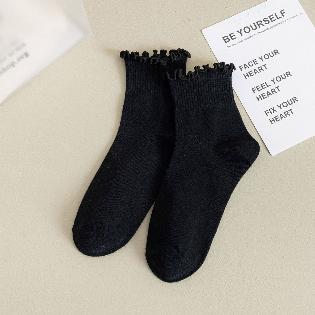 Womens Solid Color Ruffle Ankle Socks