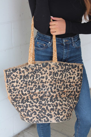 Leopard Raffia Bag